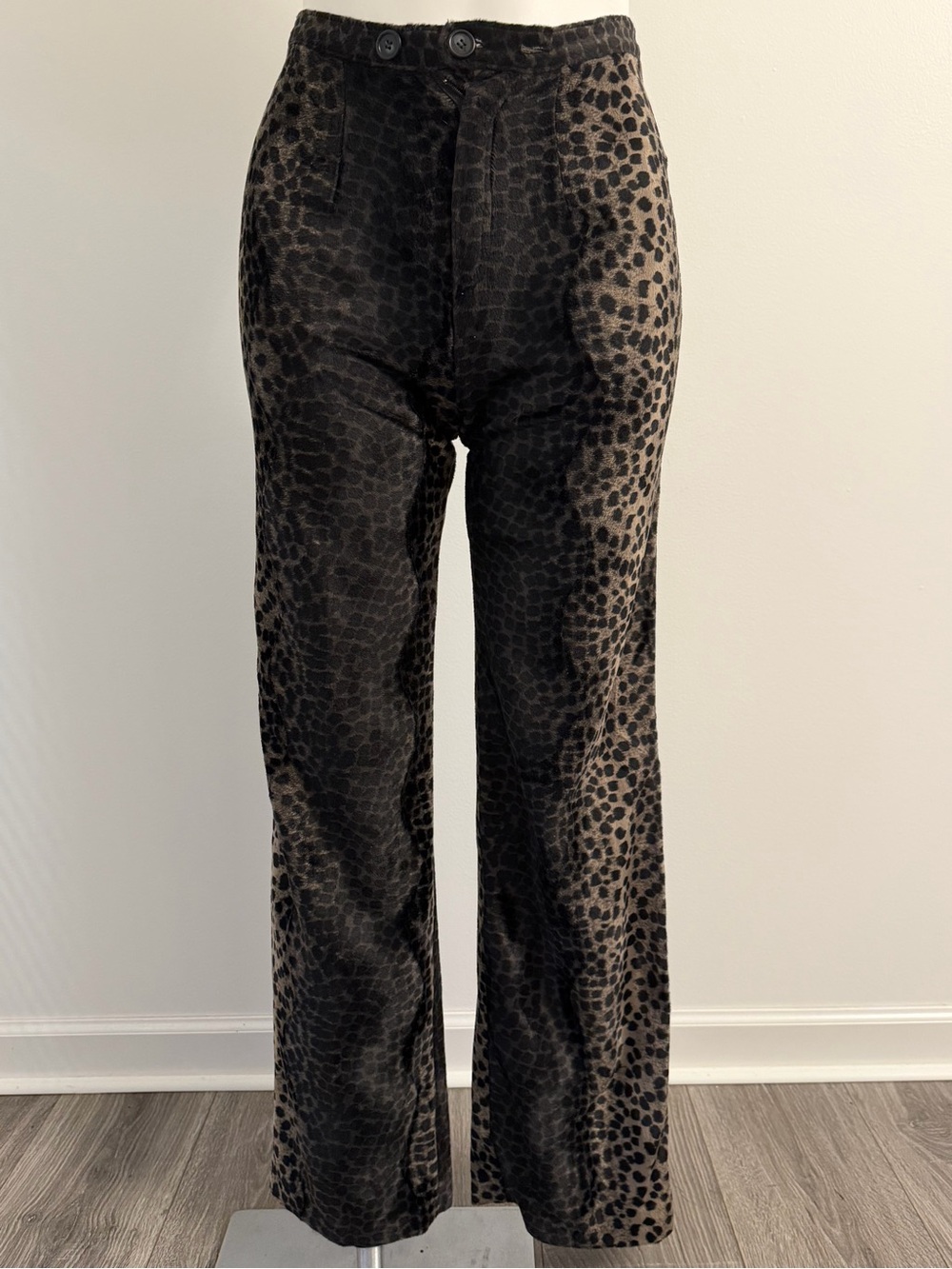 Vintage Picasso Style Cheetah Print Wide-Leg Pants